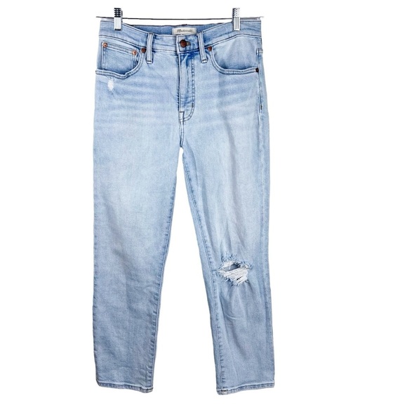 MADEWELL Light-wash Mid-Rise Classic Straight Leg Jeans | distressed - Picture 5 of 10